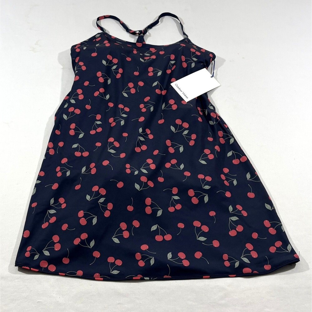 Outdoor Voices Cherry Print Navy Athletic Exercise Dress Lined Tennis Sz S NWT